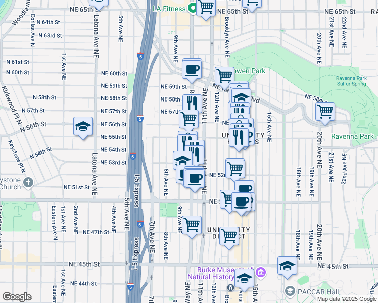 map of restaurants, bars, coffee shops, grocery stores, and more near in Seattle