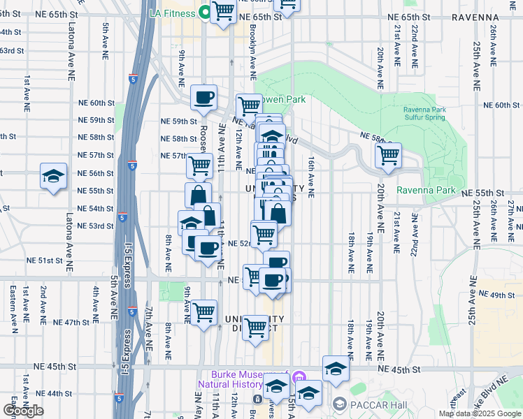 map of restaurants, bars, coffee shops, grocery stores, and more near in Seattle