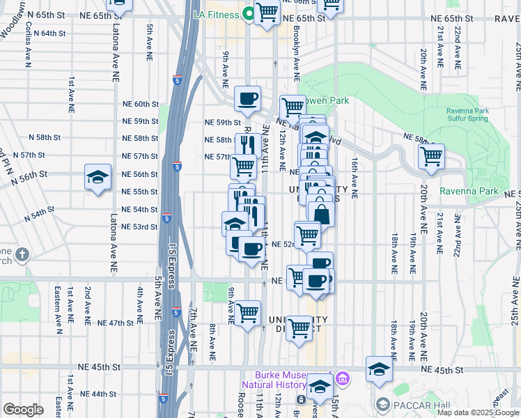 map of restaurants, bars, coffee shops, grocery stores, and more near in Seattle