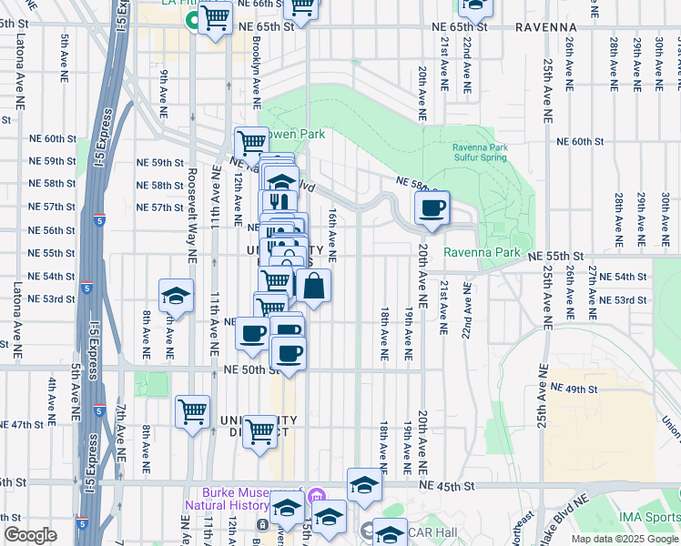 map of restaurants, bars, coffee shops, grocery stores, and more near 5269 17th Avenue Northeast in Seattle