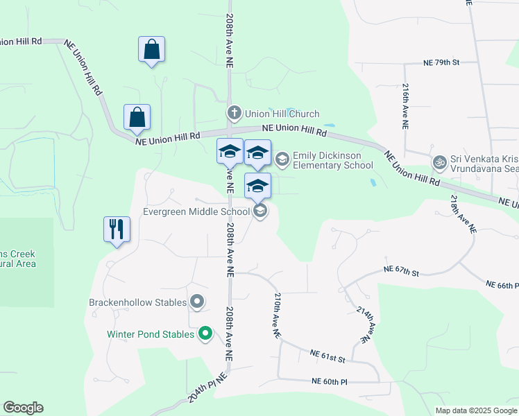 map of restaurants, bars, coffee shops, grocery stores, and more near 6900 208th Avenue Northeast in Redmond