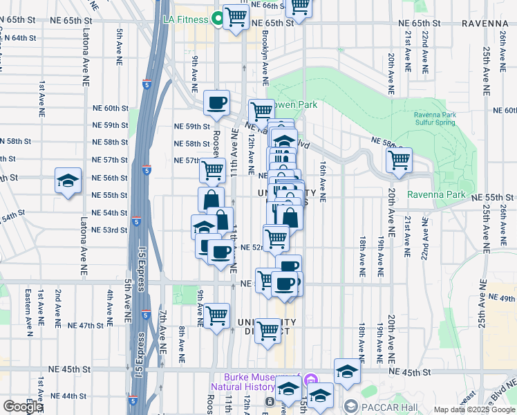 map of restaurants, bars, coffee shops, grocery stores, and more near in Seattle