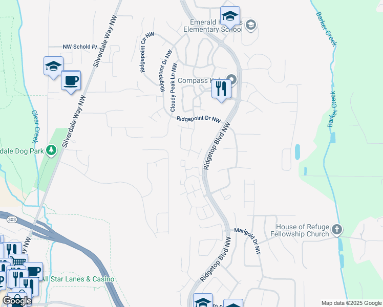 map of restaurants, bars, coffee shops, grocery stores, and more near 11604 Breckenridge Lane Northwest in Silverdale