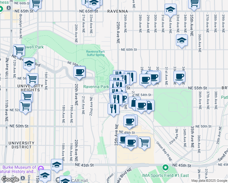 map of restaurants, bars, coffee shops, grocery stores, and more near in Seattle