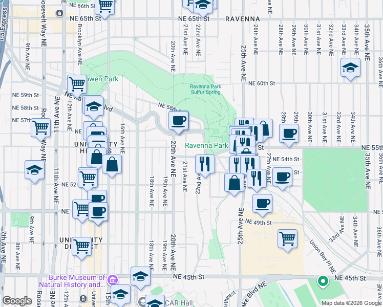 map of restaurants, bars, coffee shops, grocery stores, and more near 5417 21st Avenue Northeast in Seattle