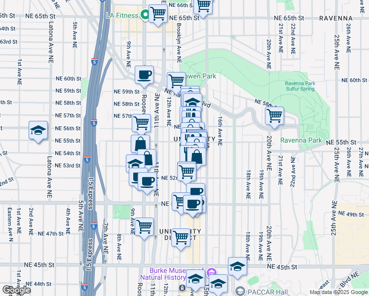 map of restaurants, bars, coffee shops, grocery stores, and more near in Seattle