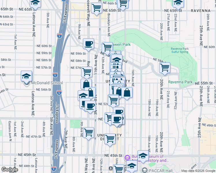 map of restaurants, bars, coffee shops, grocery stores, and more near in Seattle