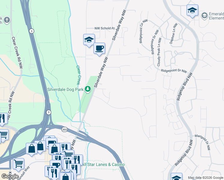 map of restaurants, bars, coffee shops, grocery stores, and more near 2190 Convoy Court Northwest in Silverdale