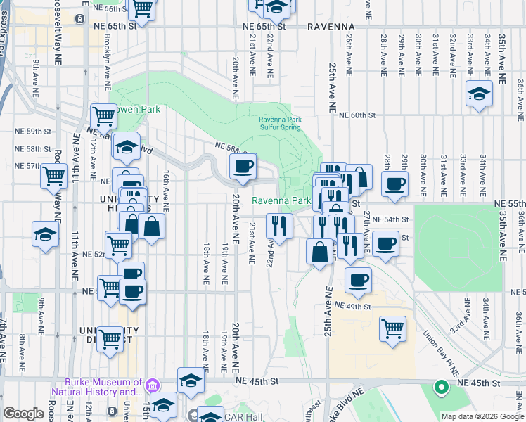map of restaurants, bars, coffee shops, grocery stores, and more near 5417 21st Avenue Northeast in Seattle