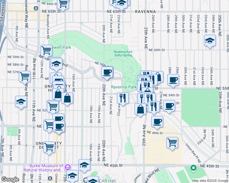 map of restaurants, bars, coffee shops, grocery stores, and more near 5417 21st Avenue Northeast in Seattle