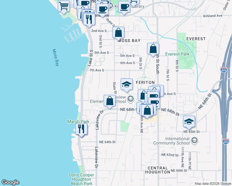 map of restaurants, bars, coffee shops, grocery stores, and more near 758 State Street in Kirkland
