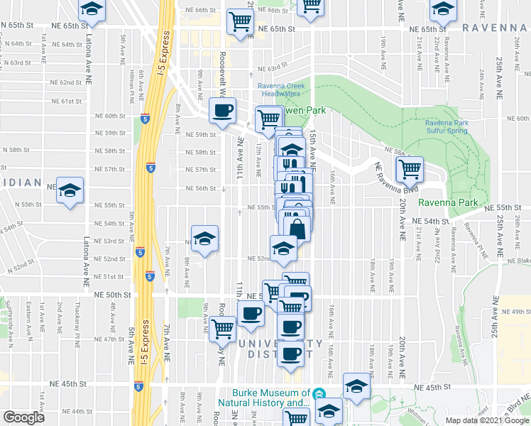 map of restaurants, bars, coffee shops, grocery stores, and more near in Seattle