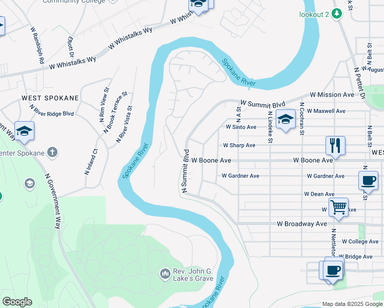 map of restaurants, bars, coffee shops, grocery stores, and more near 1212 North Summit Boulevard in Spokane