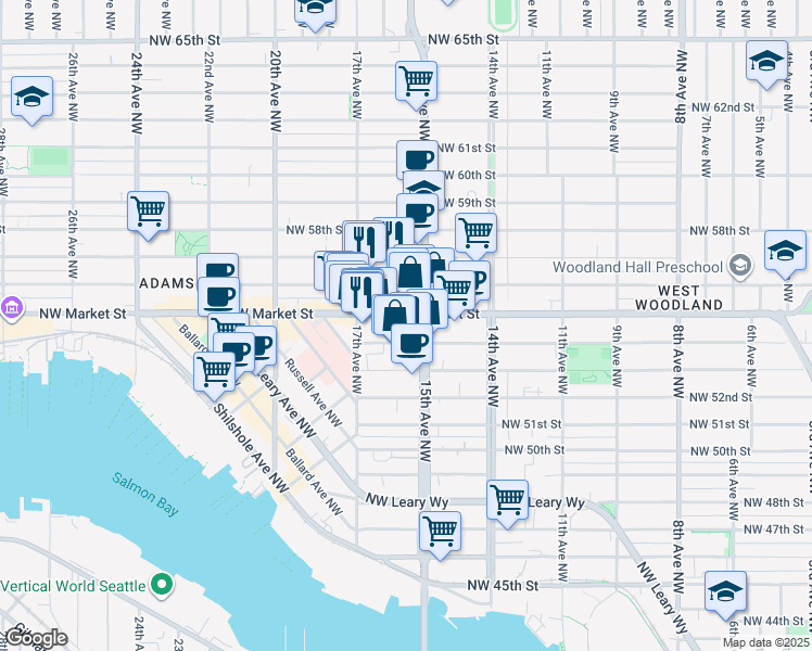 map of restaurants, bars, coffee shops, grocery stores, and more near 398 Madison Street in Seattle