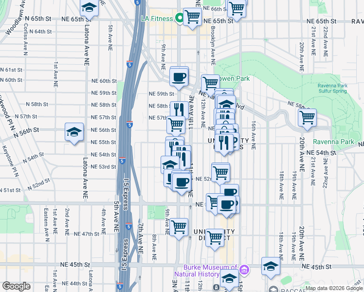 map of restaurants, bars, coffee shops, grocery stores, and more near in Seattle