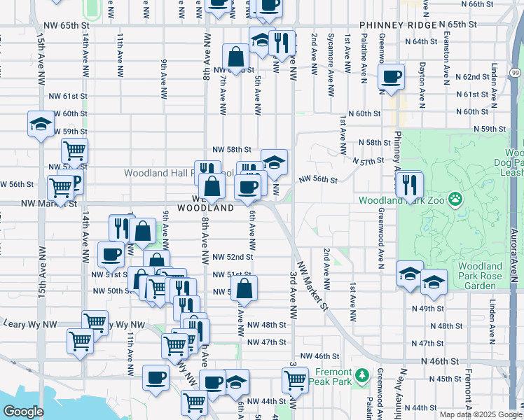 map of restaurants, bars, coffee shops, grocery stores, and more near in Seattle