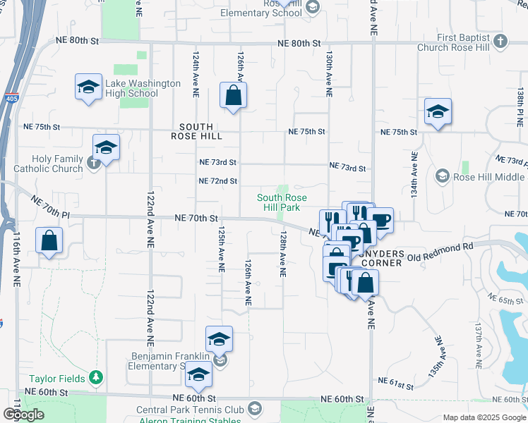 map of restaurants, bars, coffee shops, grocery stores, and more near 12632 Northeast 70th Street in Kirkland