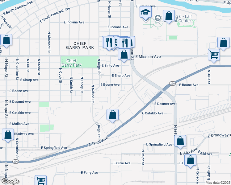 map of restaurants, bars, coffee shops, grocery stores, and more near 1028 North Haven Street in Spokane