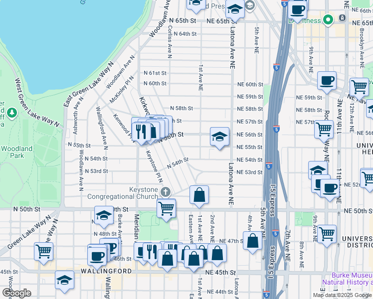 map of restaurants, bars, coffee shops, grocery stores, and more near 2311 North 55th Street in Seattle