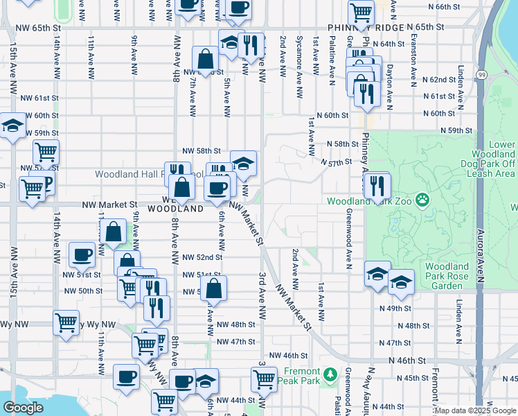 map of restaurants, bars, coffee shops, grocery stores, and more near 5419 3rd Avenue Northwest in Seattle