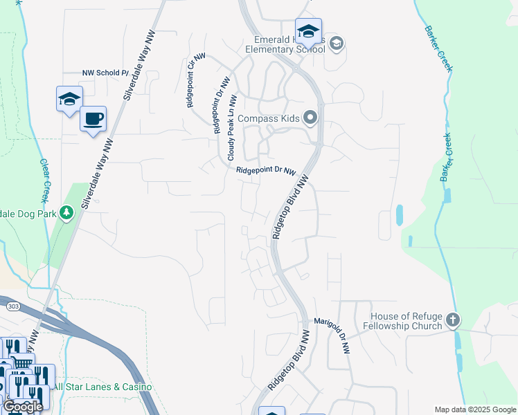 map of restaurants, bars, coffee shops, grocery stores, and more near 11604 Breckenridge Lane Northwest in Silverdale