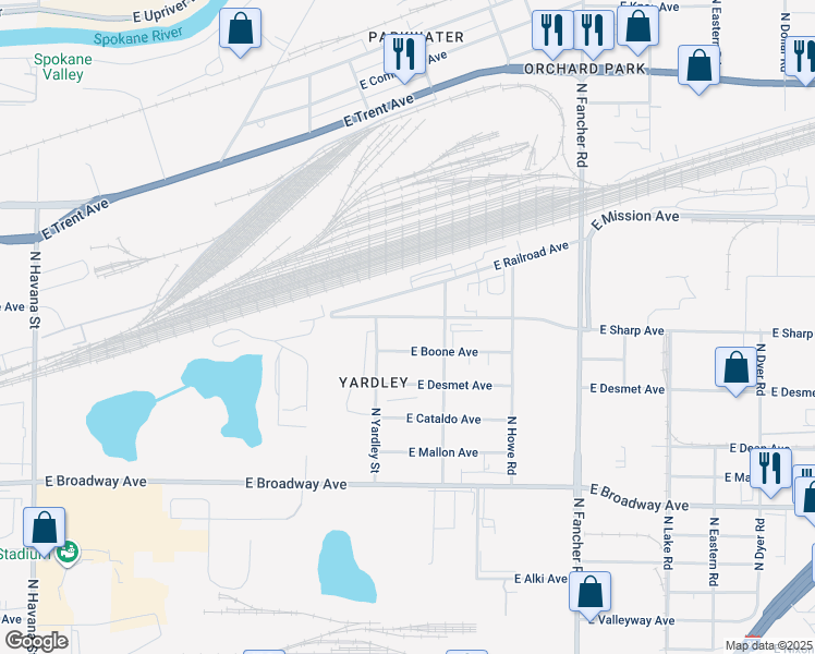 map of restaurants, bars, coffee shops, grocery stores, and more near 5408 East Sharp Avenue in Spokane Valley