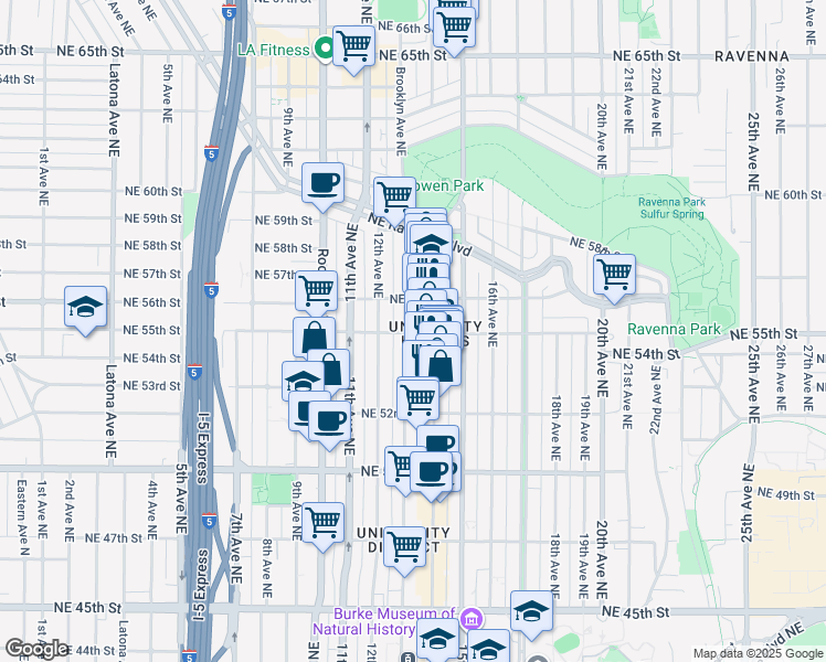 map of restaurants, bars, coffee shops, grocery stores, and more near in Seattle