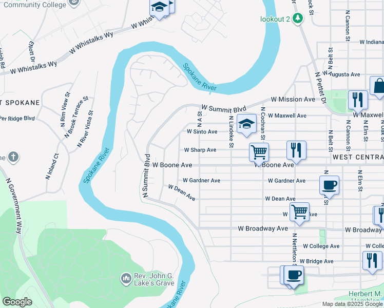 map of restaurants, bars, coffee shops, grocery stores, and more near 2911 W Sharp Ave in Spokane