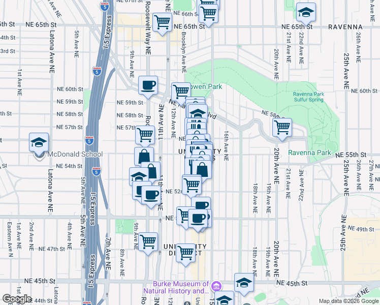 map of restaurants, bars, coffee shops, grocery stores, and more near in Seattle