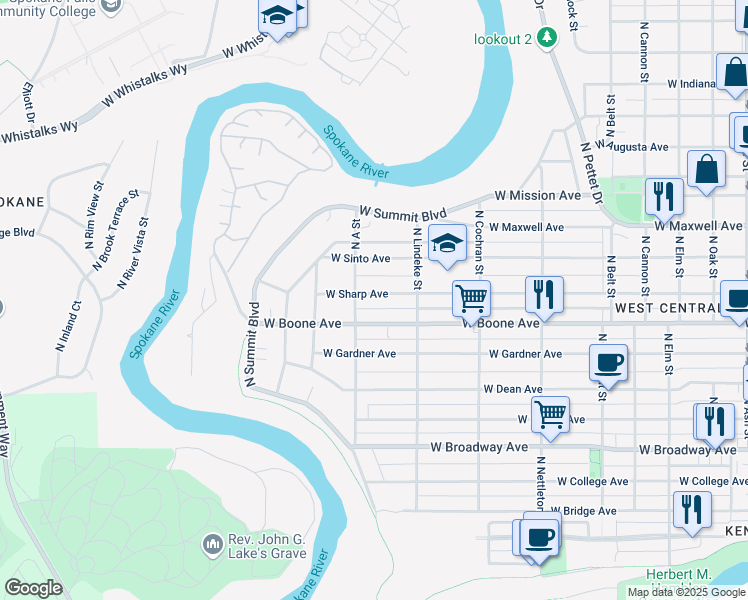 map of restaurants, bars, coffee shops, grocery stores, and more near 2811 West Sharp Avenue in Spokane