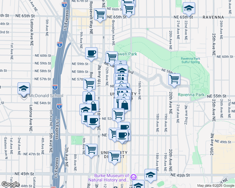 map of restaurants, bars, coffee shops, grocery stores, and more near in Seattle