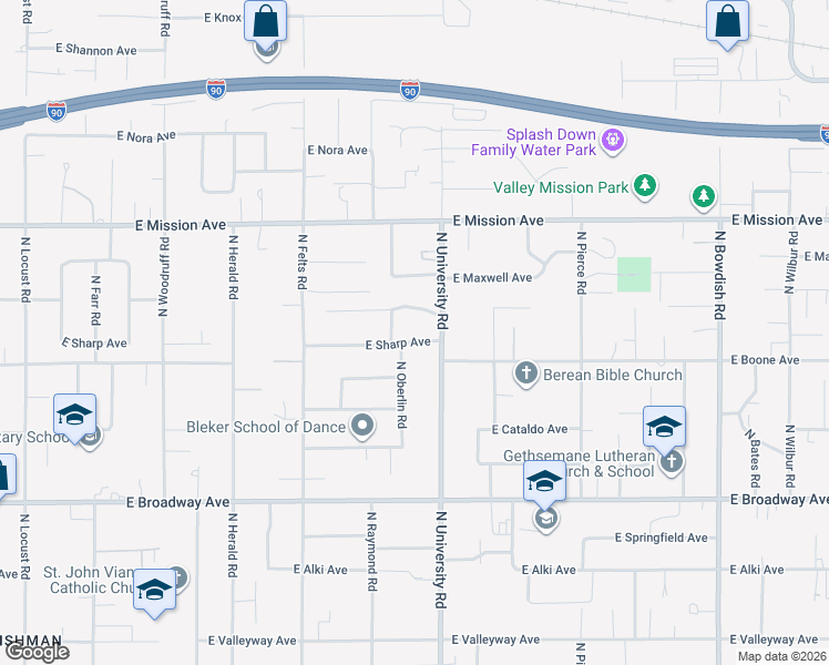 map of restaurants, bars, coffee shops, grocery stores, and more near 10603 East Sharp Avenue in Spokane Valley