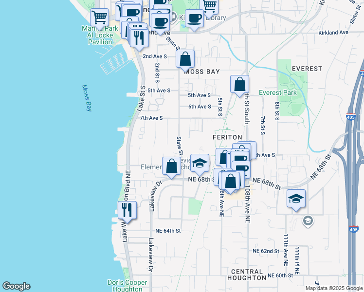 map of restaurants, bars, coffee shops, grocery stores, and more near 758 State Street in Kirkland