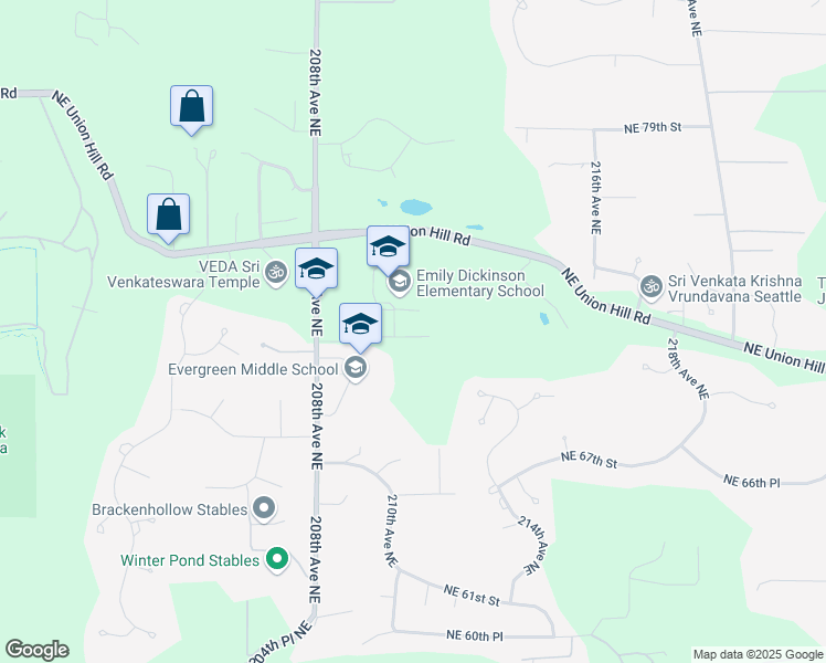 map of restaurants, bars, coffee shops, grocery stores, and more near 6900 208th Avenue Northeast in Redmond
