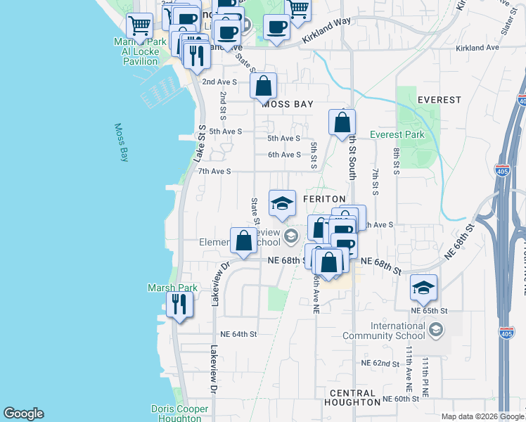 map of restaurants, bars, coffee shops, grocery stores, and more near 758 State Street in Kirkland