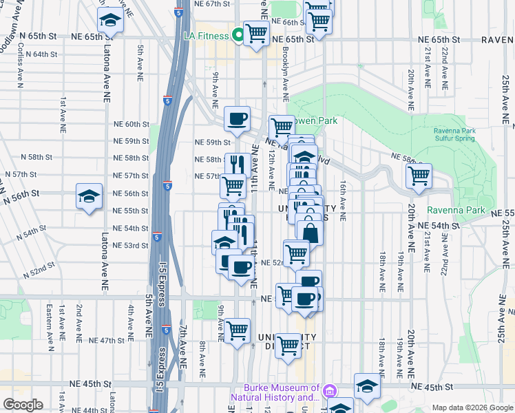 map of restaurants, bars, coffee shops, grocery stores, and more near in Seattle