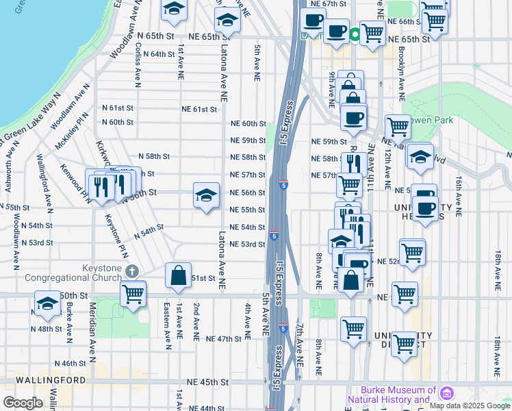 map of restaurants, bars, coffee shops, grocery stores, and more near in Seattle