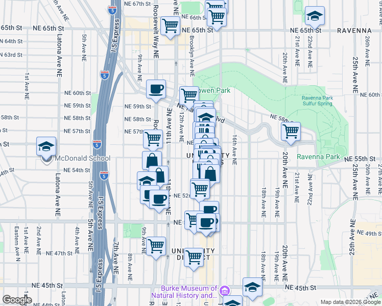 map of restaurants, bars, coffee shops, grocery stores, and more near in Seattle