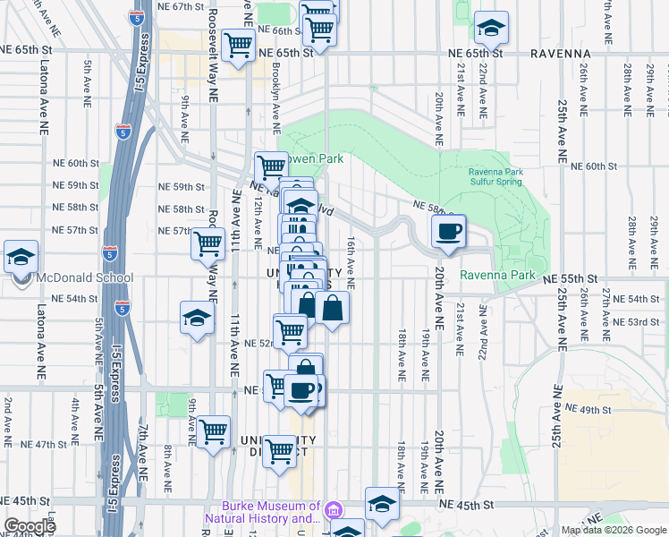 map of restaurants, bars, coffee shops, grocery stores, and more near 5512 15th Avenue Northeast in Seattle