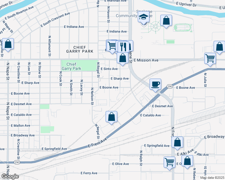 map of restaurants, bars, coffee shops, grocery stores, and more near 1028 North Haven Street in Spokane
