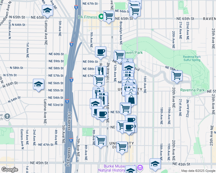 map of restaurants, bars, coffee shops, grocery stores, and more near in Seattle