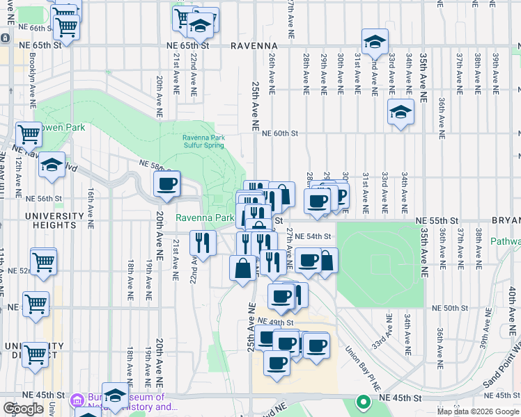map of restaurants, bars, coffee shops, grocery stores, and more near in Seattle