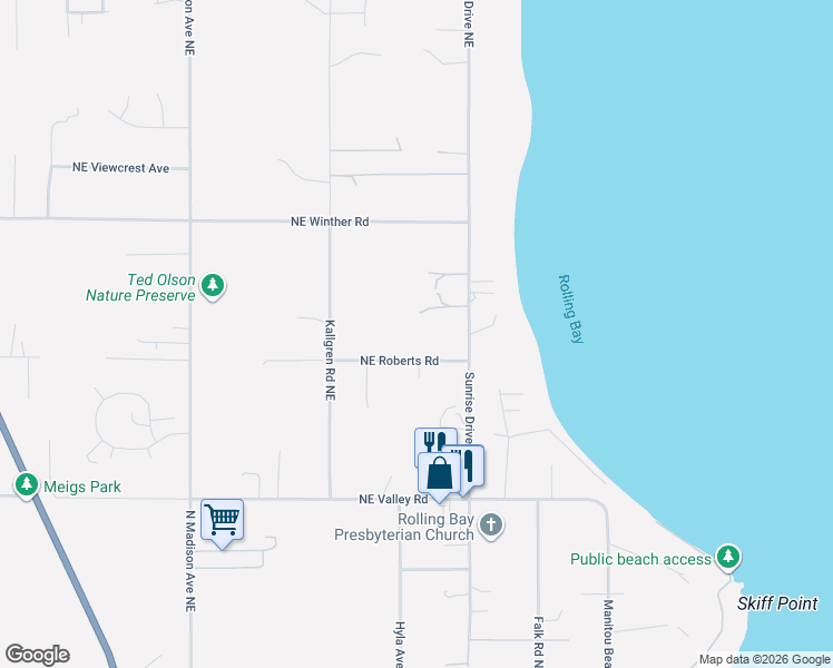 map of restaurants, bars, coffee shops, grocery stores, and more near 10204 Northeast Roberts Road in Bainbridge Island
