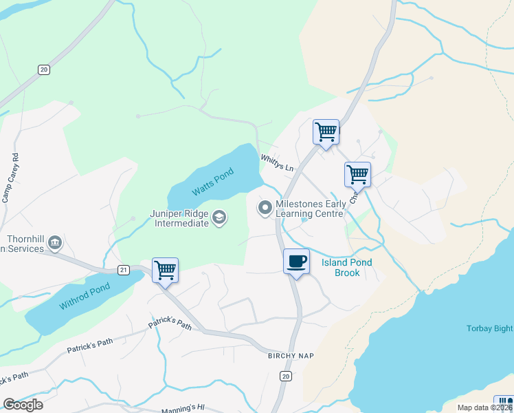 map of restaurants, bars, coffee shops, grocery stores, and more near 5 Watts Pond Road in Torbay