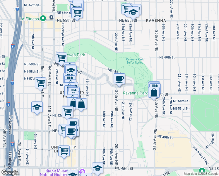map of restaurants, bars, coffee shops, grocery stores, and more near 5268 19th Avenue Northeast in Seattle