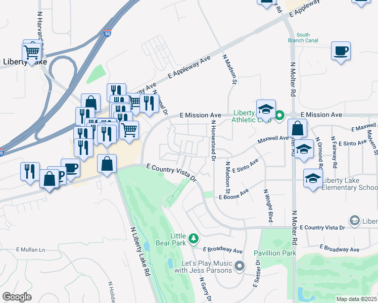map of restaurants, bars, coffee shops, grocery stores, and more near 22809 Country Vista Drive in Liberty Lake