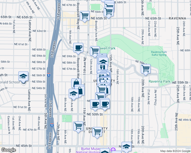 map of restaurants, bars, coffee shops, grocery stores, and more near in Seattle