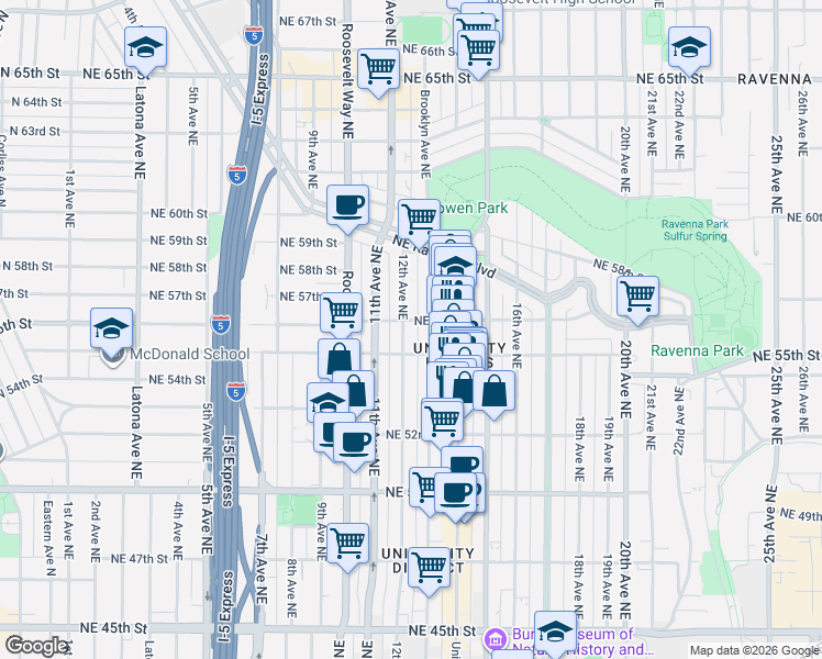 map of restaurants, bars, coffee shops, grocery stores, and more near in Seattle
