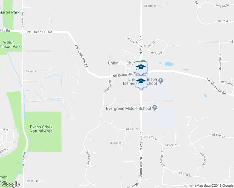 map of restaurants, bars, coffee shops, grocery stores, and more near 20450 Northeast 71st Street in Redmond