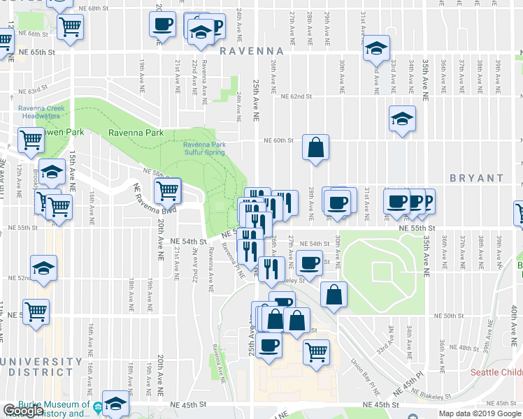 map of restaurants, bars, coffee shops, grocery stores, and more near 5547 25th Avenue Northeast in Seattle